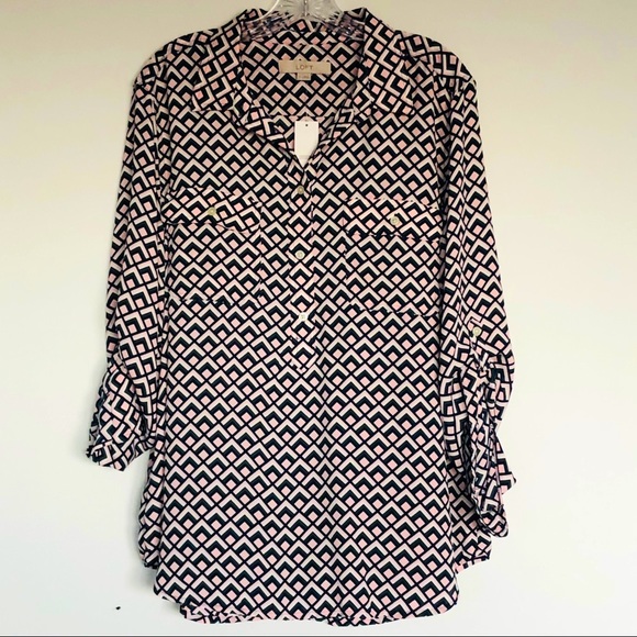 Loft button front geometric print blouse - Picture 1 of 5